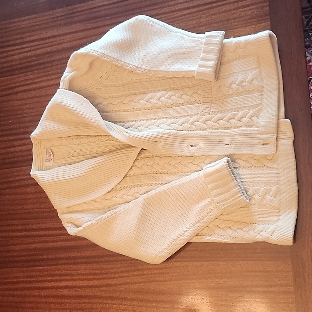 Dean's hand knitted button down sweater, size XL, cream